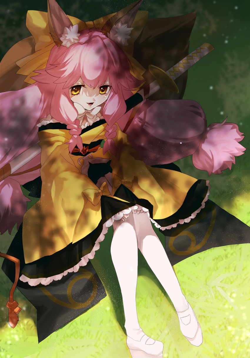 1girl, animal_ear_fluff, animal_ears, bow, fate/samurai_remnant, fate_(series), fox_ears, fox_girl