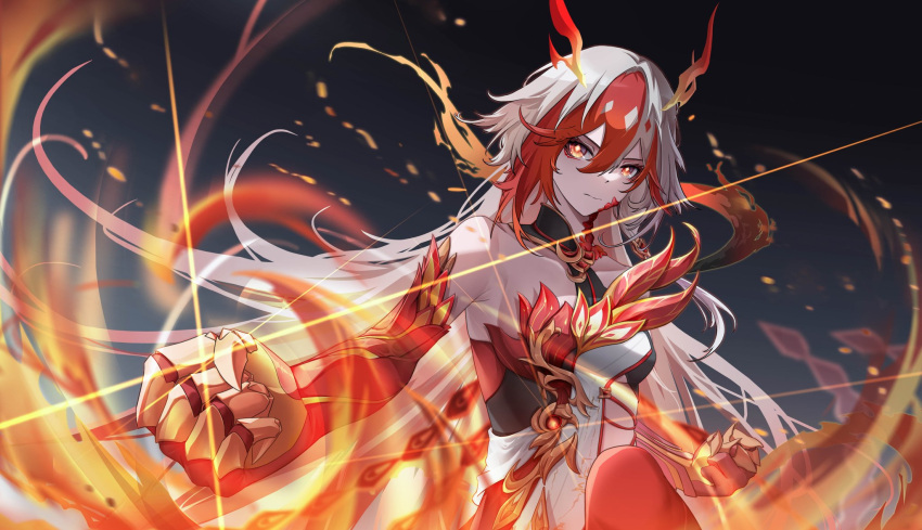 1girl, animal_hands, bare_shoulders, black_sports_bra, breasts, chinese_clothes, claws, closed_mouth