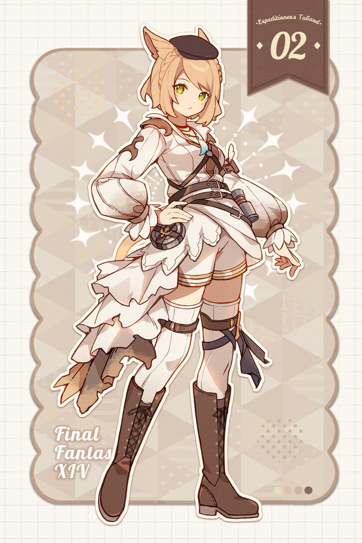 1girl, 9yuki, animal_ears, belt, beret, blonde_hair, boots, braid