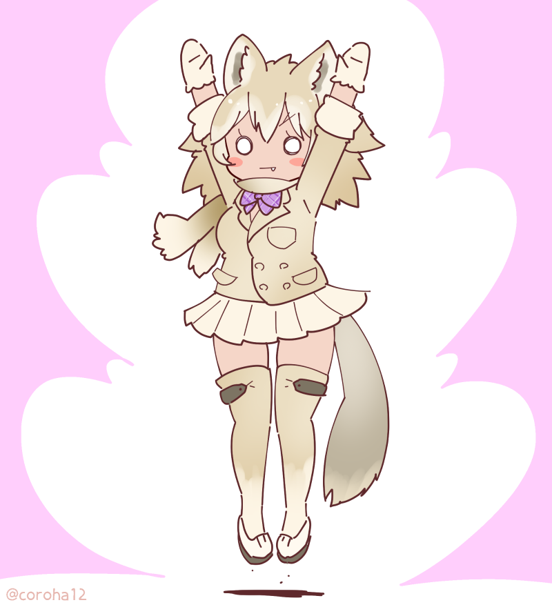 1girl, animal_ears, arms_up, bow, bowtie, coroha, extra_ears, full_body