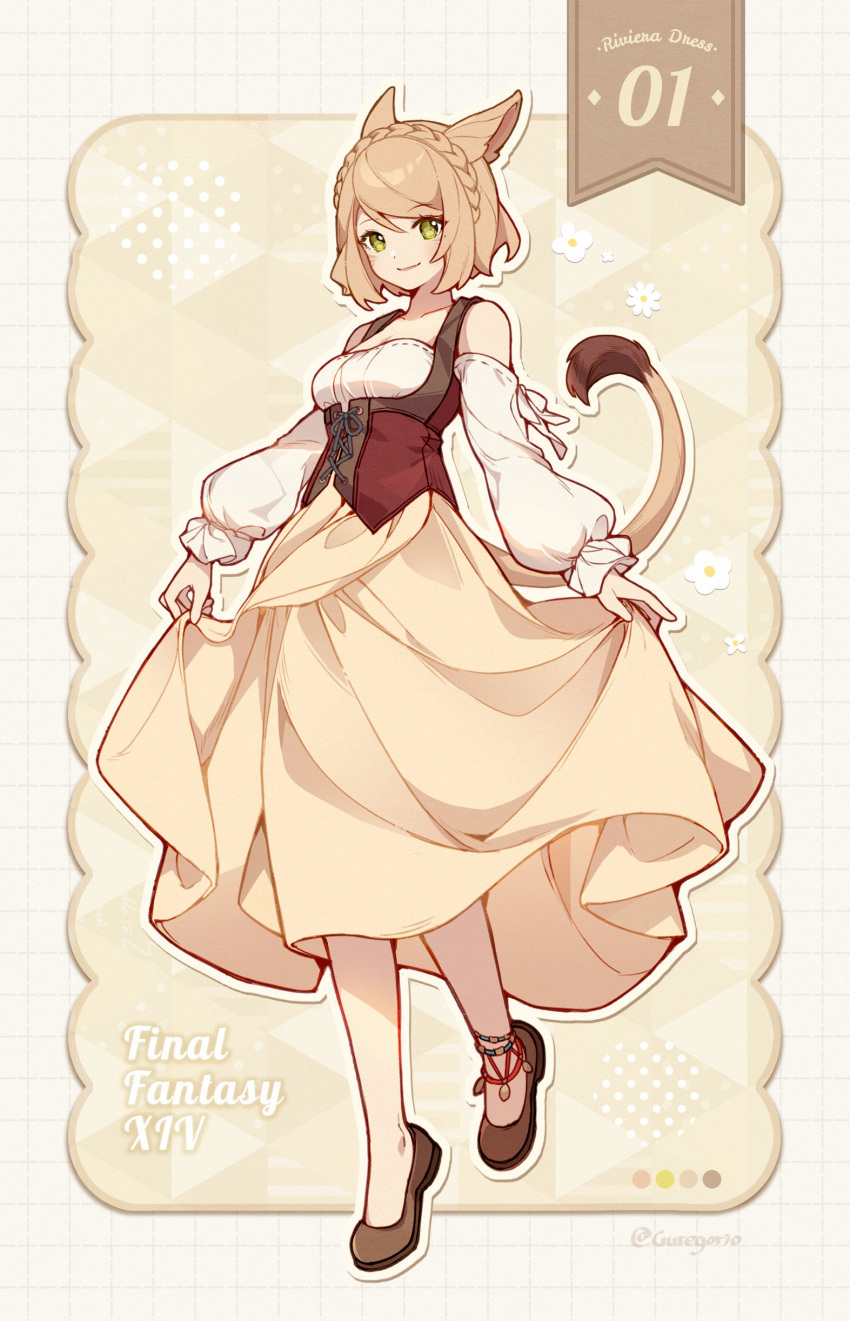 1girl, 9yuki, absurdres, animal_ears, braid, breasts, brown_footwear, brown_hair