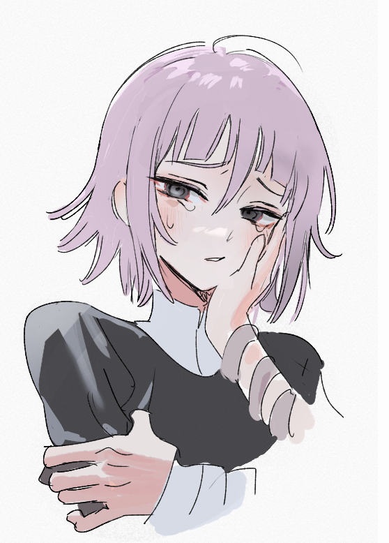 1other, androgynous, black_eyes, crona_(soul_eater), crying, hair_between_eyes, other_focus, parted_lips