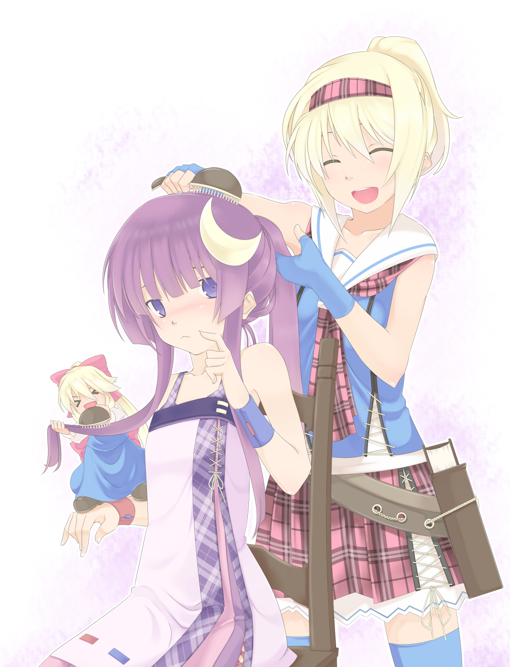 :d, alice_margatroid, alternate_costume, alternate_hairstyle, blonde_hair, blue_legwear, blue_thighhighs, blush