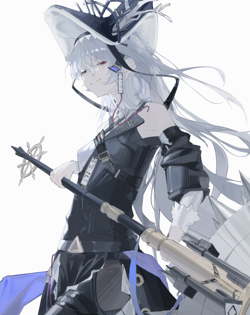 1girl, absurdres, arknights, ay4_la, bare_shoulders, belt, belt_buckle, black_belt