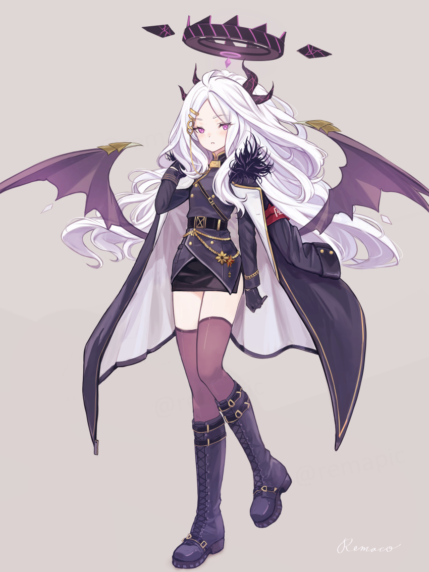1girl, absurdres, ahoge, armband, belt, black_coat, black_footwear, black_gloves