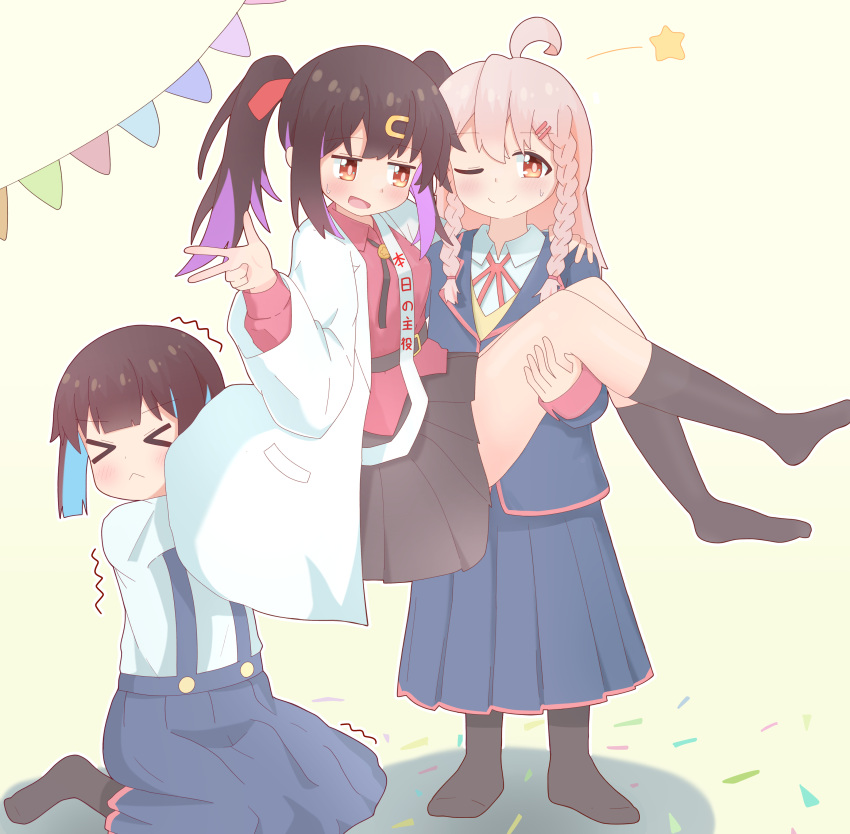 >_<, 3girls, :<, :d, ;), absurdres, ahoge, altair_altea