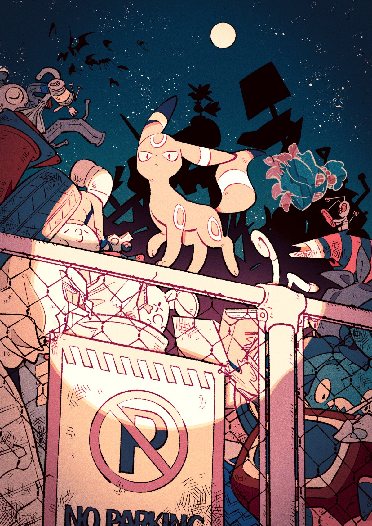 book, can, chain-link_fence, fence, gimmighoul, gulpin, highres, looking_down
