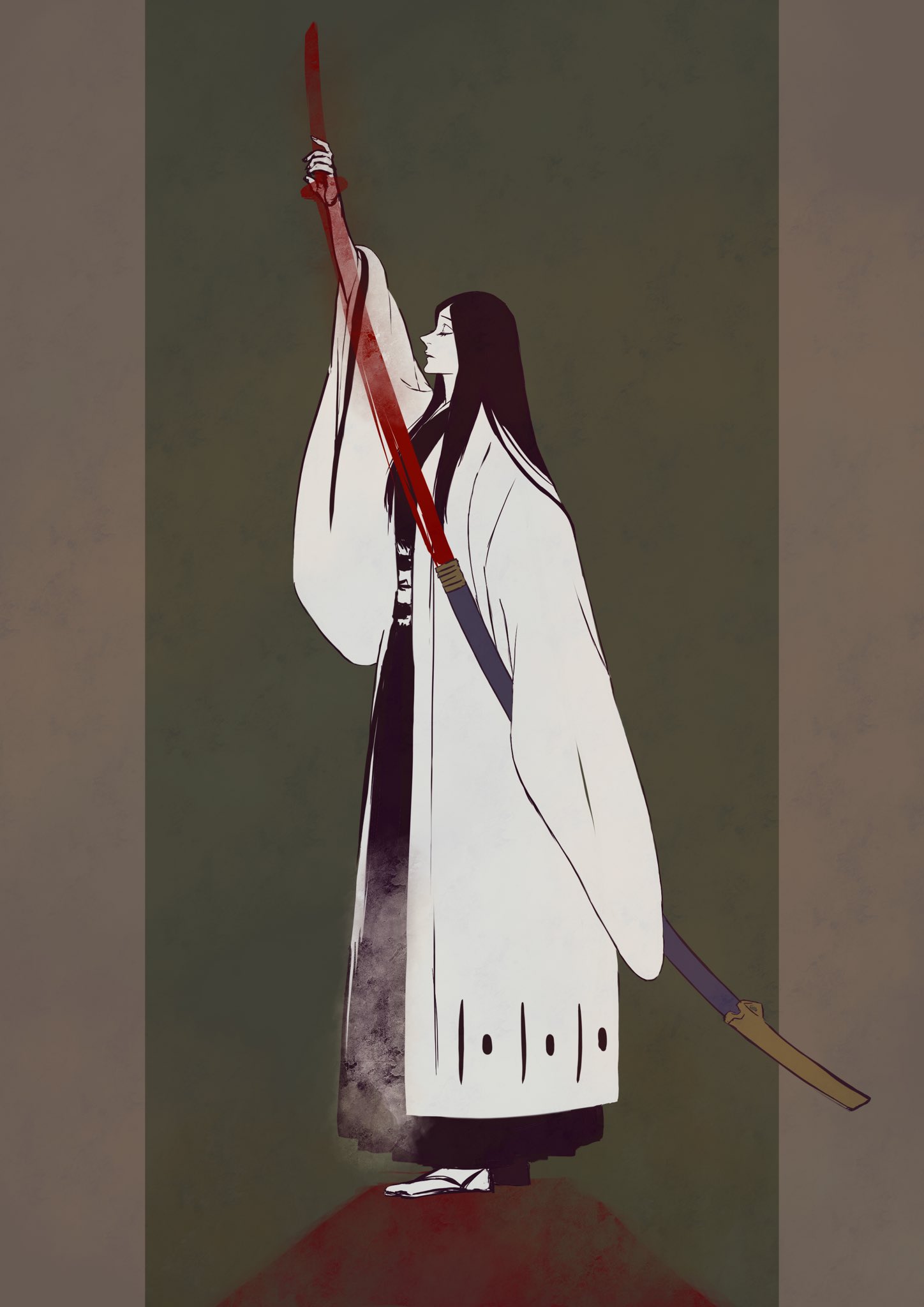 1girl, anno_im, bankai, black_hair, bleach, bleach:_sennen_kessen-hen, blood, blood_on_ground