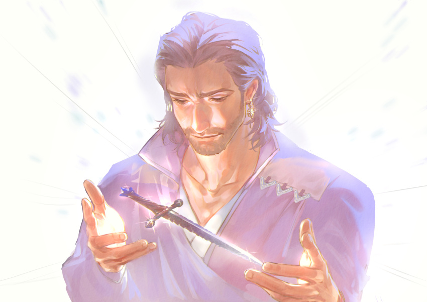 1boy, baldur's_gate, baldur's_gate_3, beard, black_hair, chinese_commentary, collarbone, collared_robe