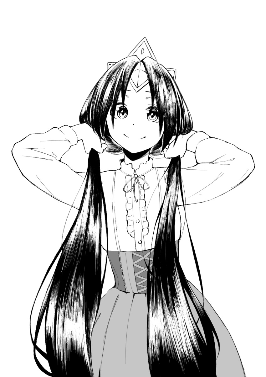 1girl, alternate_costume, corset, dress, grand_summoners, highres, long_hair, long_sleeves