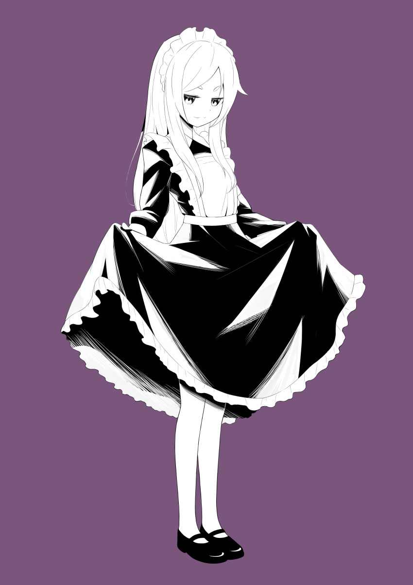 1girl, absurdres, apron, clothes_lift, dress, full_body, grand_summoners, highres