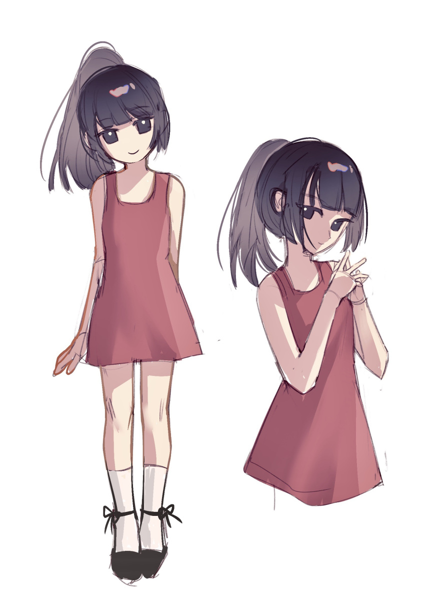 1girl, black_eyes, black_footwear, black_hair, chinese_commentary, closed_mouth, commentary_request, dress