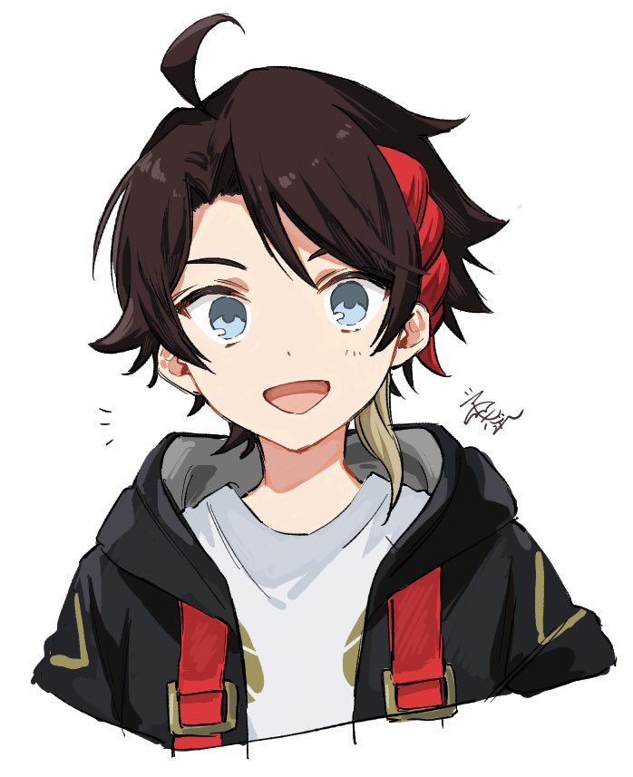 1boy, ahoge, bishounen, black_jacket, blue_eyes, easy-0426, gaming_(genshin_impact), genshin_impact