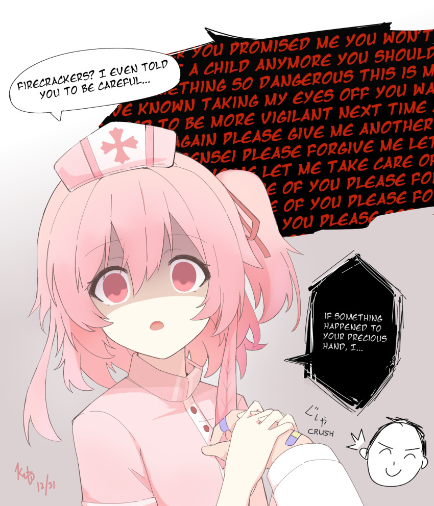 1boy, 1girl, ^^^, bandaid, bandaid_on_hand, blue_archive, buttons, doodle_sensei_(blue_archive)