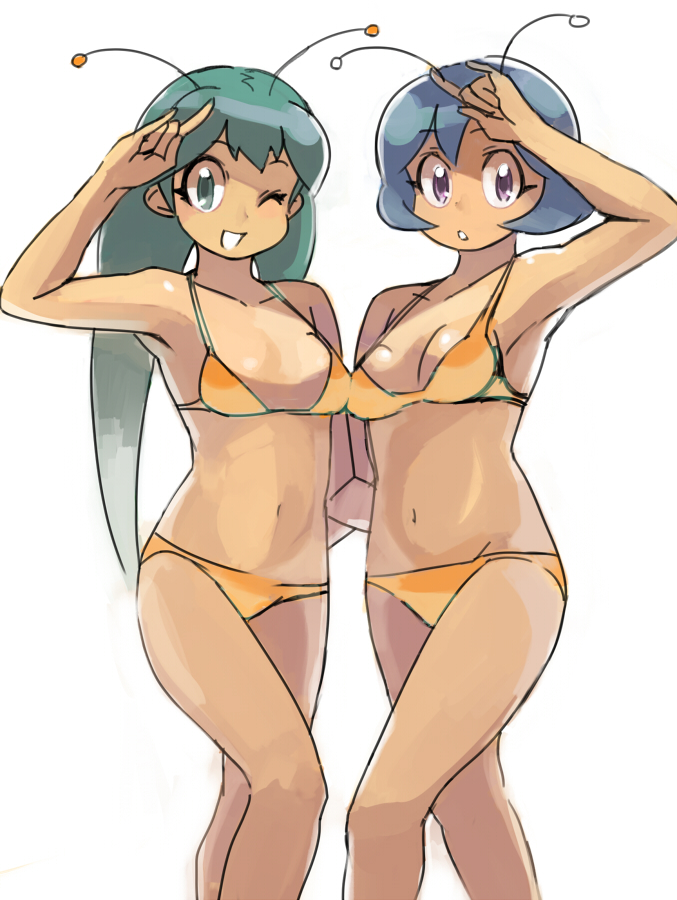 \m/, bad_id, bikini, blue_hair, green_eyes, green_hair, keroro_gunsou, long_hair