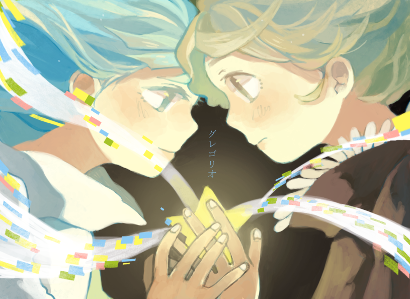 1boy, 1girl, bingdu_3927, black_sweater, blue_hair, blush, close-up, commentary_request