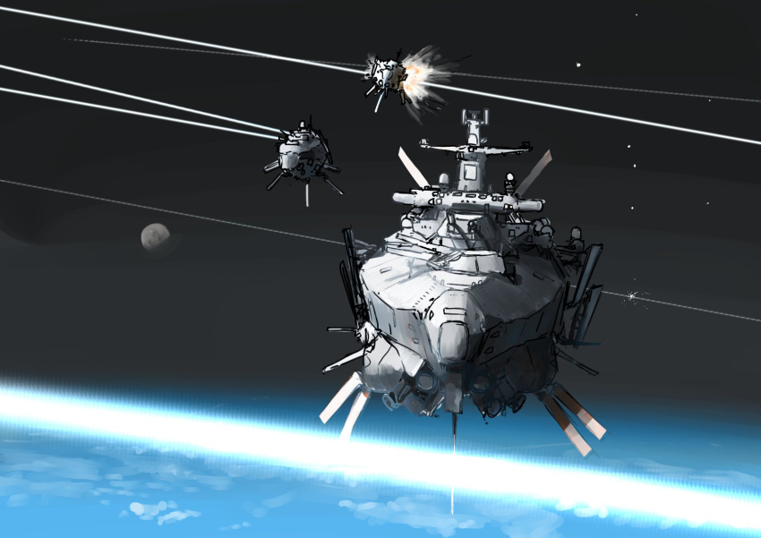battle, doroni_max, explosion, highres, moon, original, planet, scenery
