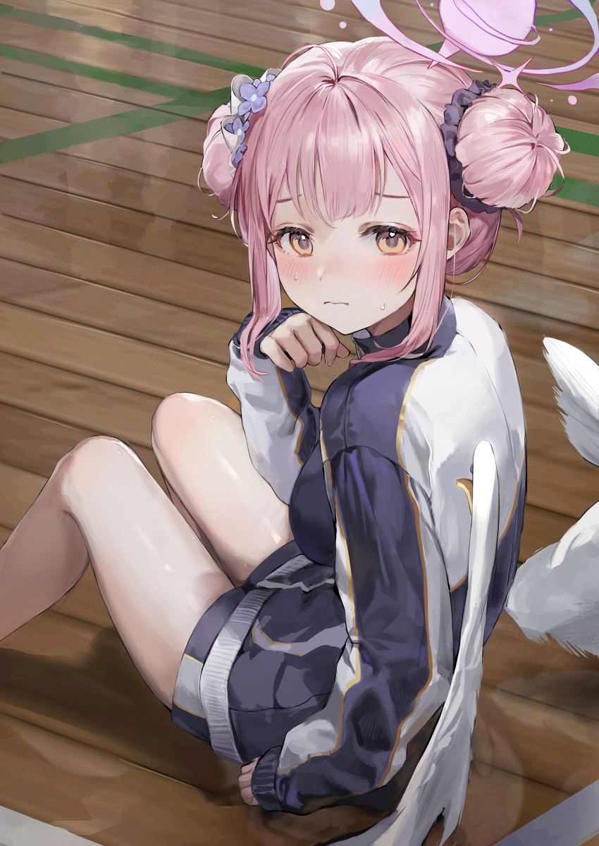 1girl, absurdres, angel_wings, blue_archive, blue_jacket, blue_shorts, blush, breasts
