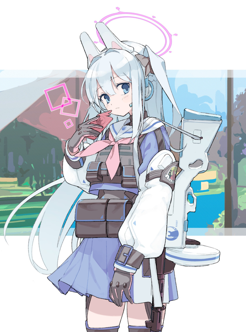 1girl, absurdres, animal_ears, ashuho, black_gloves, blue_archive, blue_eyes, blue_serafuku