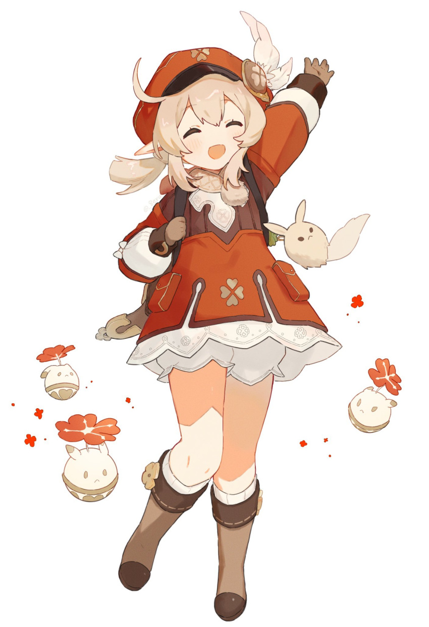 1girl, :d, arm_up, backpack, bag, bag_charm, bloomers, blush