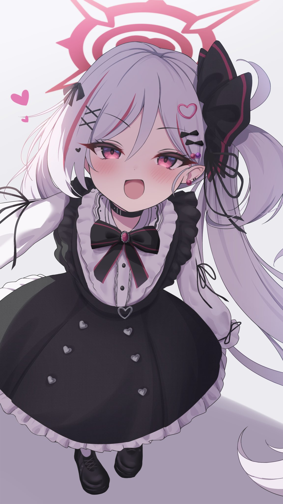 1girl, alternate_costume, black_choker, black_skirt, blue_archive, blush, choker, from_above