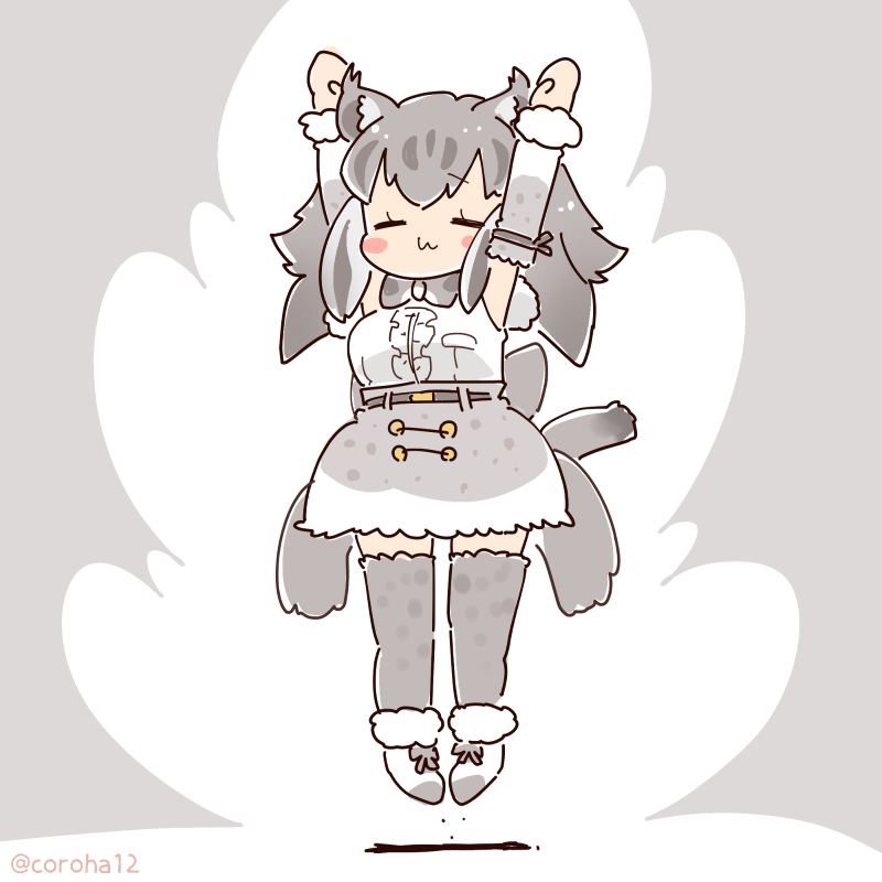 1girl, animal_ears, arms_up, bow, bowtie, canadian_lynx_(kemono_friends), cat_ears, cat_girl