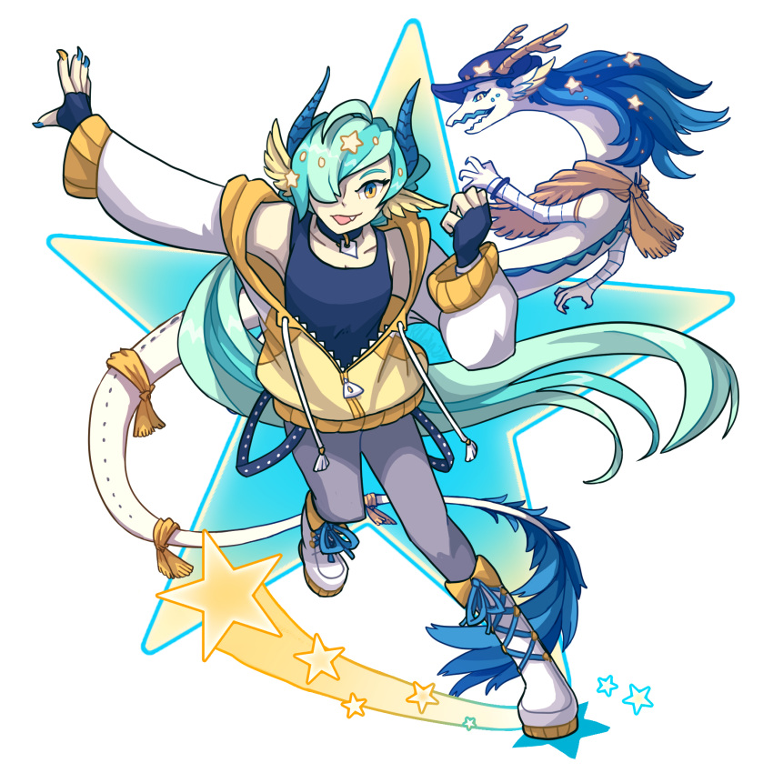 aqua_eyes, blue_gloves, blue_nails, blue_tank_top, boots, cardigan, chinese_zodiac, choker
