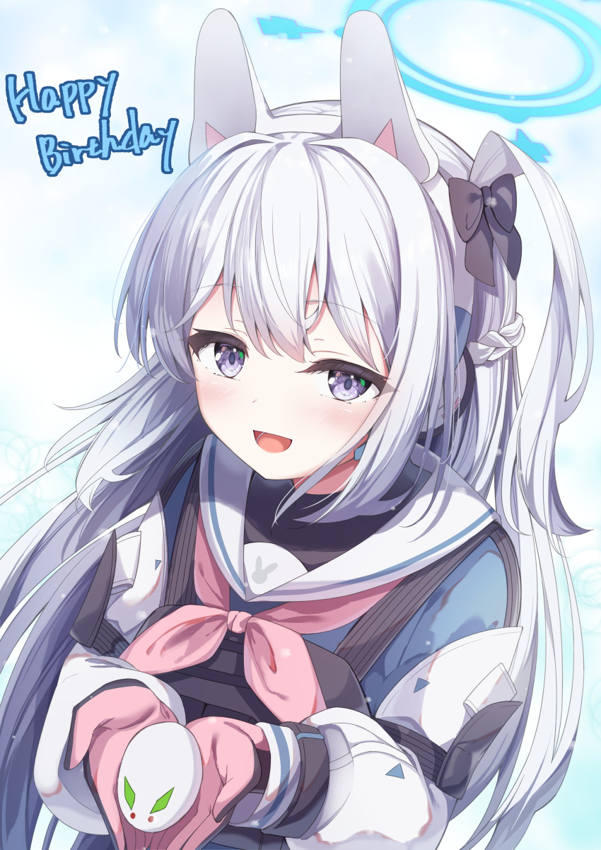 1girl, absurdres, animal_ears, blue_archive, blue_halo, blue_serafuku, blush, fake_animal_ears