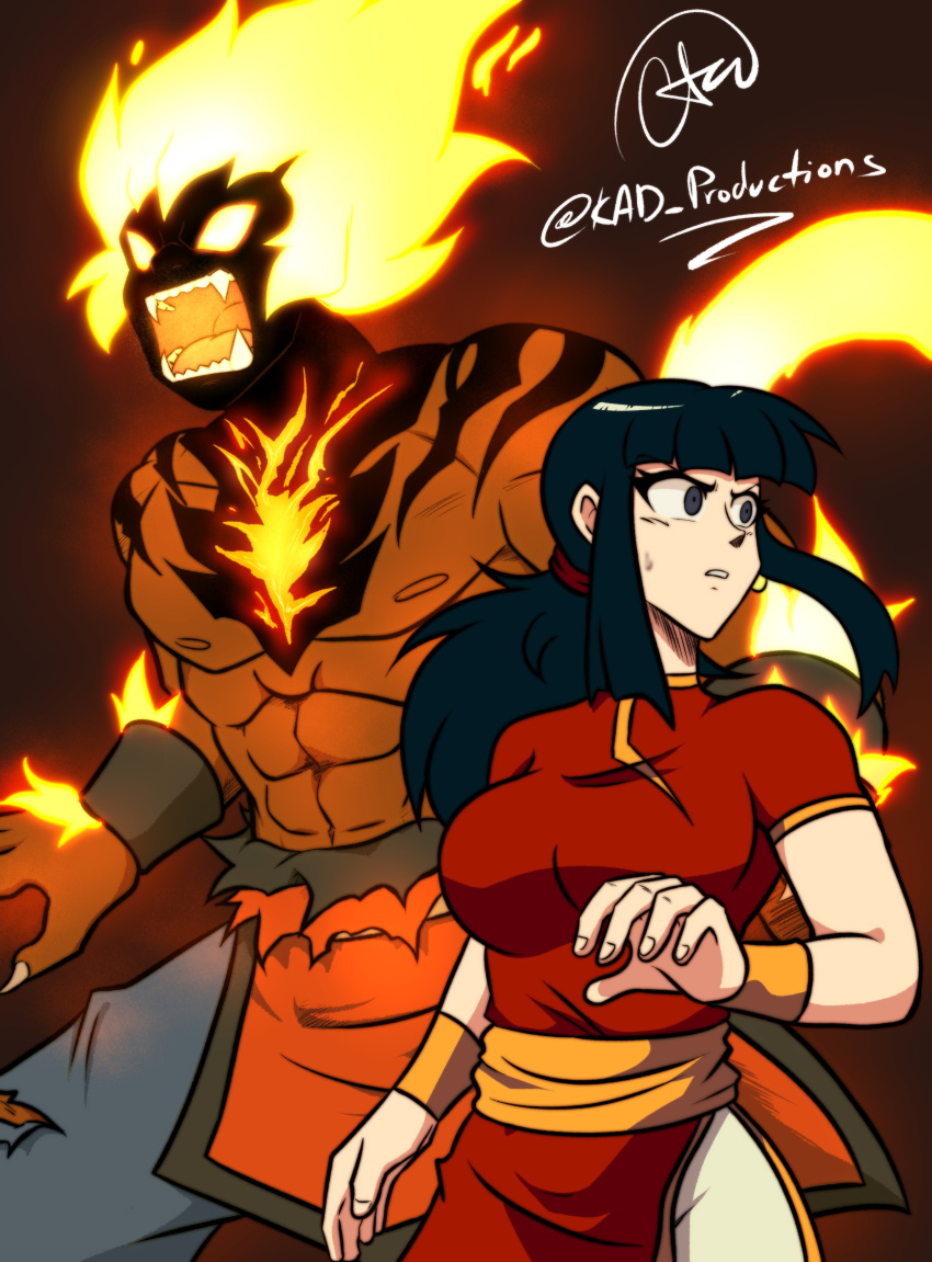 1boy, 1girl, absurdres, alternate_form, alternate_universe, arm_hair, black_skin, body_fur