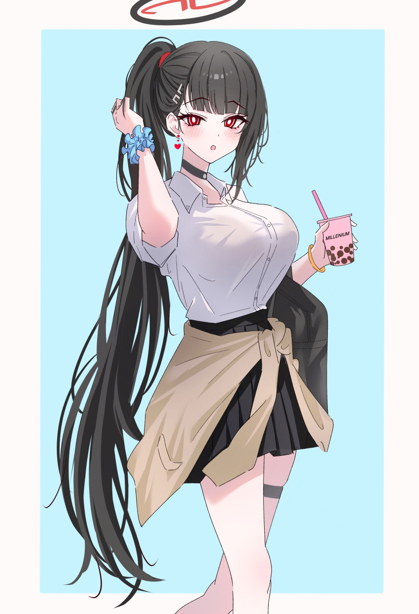 1girl, absurdres, blue_archive, breasts, bubble_tea, gyaru, highres, kogal