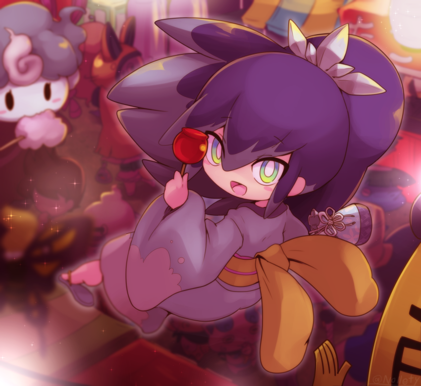 5girls, amano_keita, blurry, blush, candy_apple, character_request, cotton_candy, depth_of_field