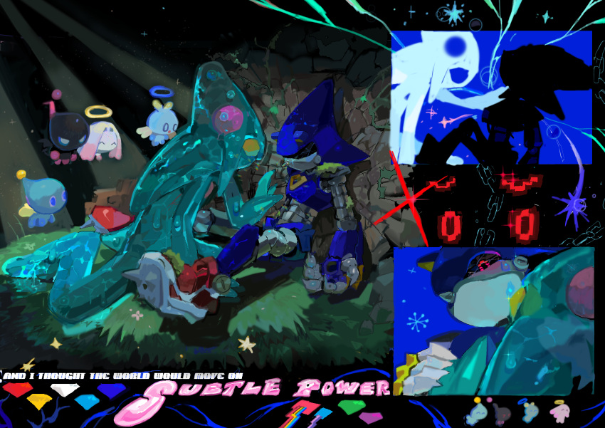 1boy, absurdres, chao_(sonic), chaos_(sonic), chaos_emerald, commentary, dark_chao, english_commentary