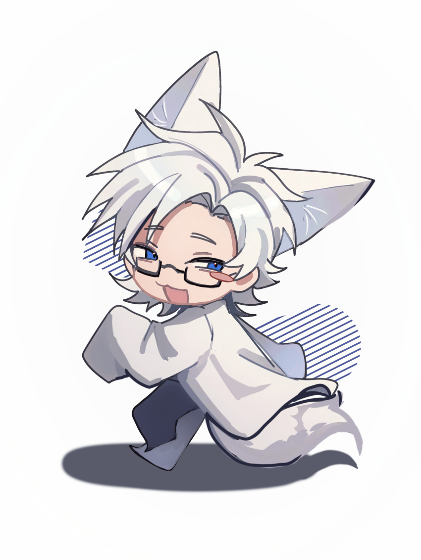 1boy, :3, absurdres, animal_ears, ashao35846, blue_eyes, chinese_commentary, commentary_request