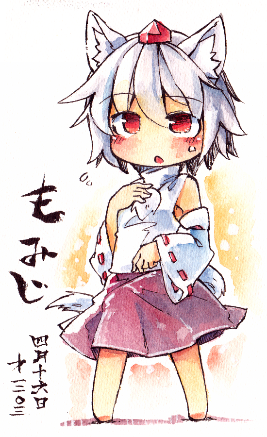 1girl, animal_ears, bare_shoulders, blush, breasts, chibi, detached_sleeves, full_body