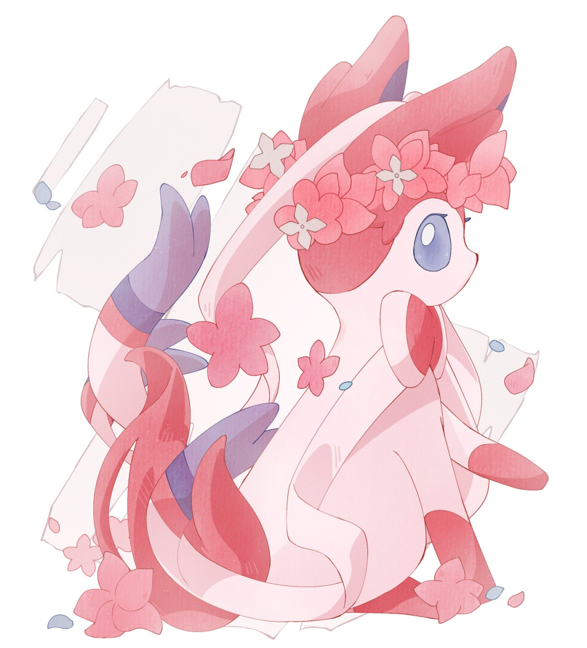 animal_focus, blue_eyes, bright_pupils, commentary_request, flower, hair_flower, hair_ornament, highres