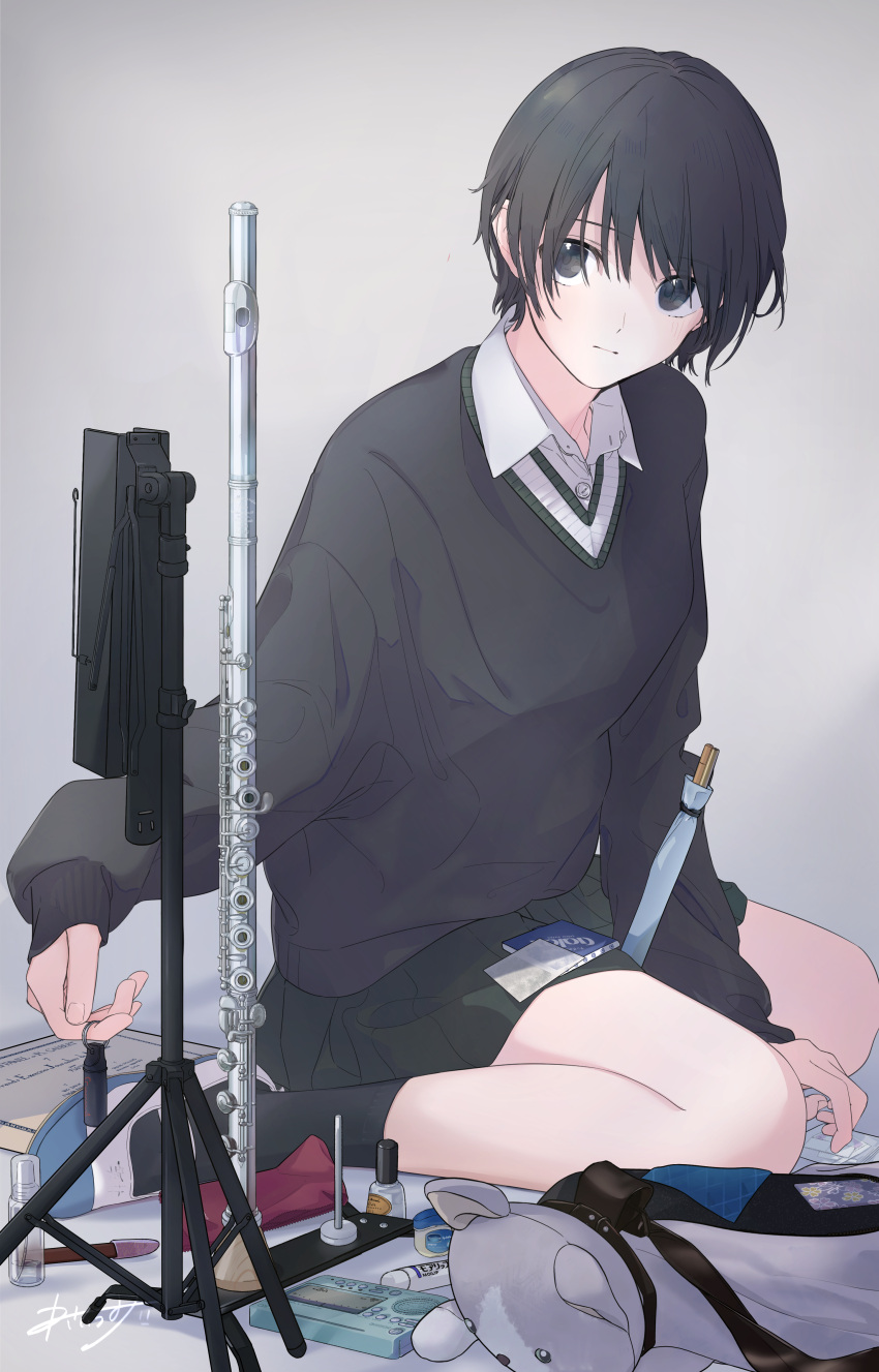 1girl, absurdres, asai_umi, backpack, bag, bare_legs, black_eyes, black_hair