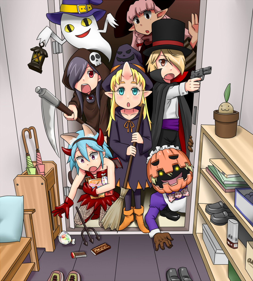 <|>_<|>, 6+girls, :3, :d, :o, animal_ears, aqua_eyes, backbeako