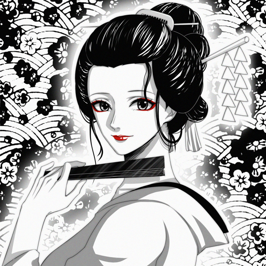 1girl, chinese_commentary, close-up, commentary_request, eyeliner, flower, geisha, hair_ornament