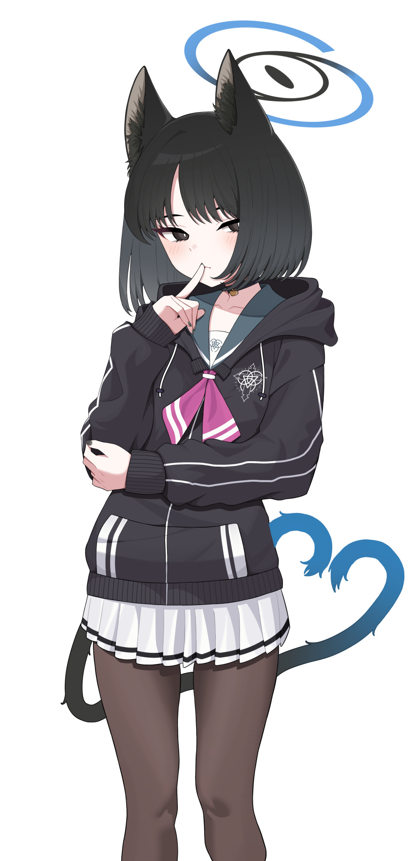 1girl, absurdres, animal_ears, black_eyes, black_hair, blue_archive, blue_halo, blush