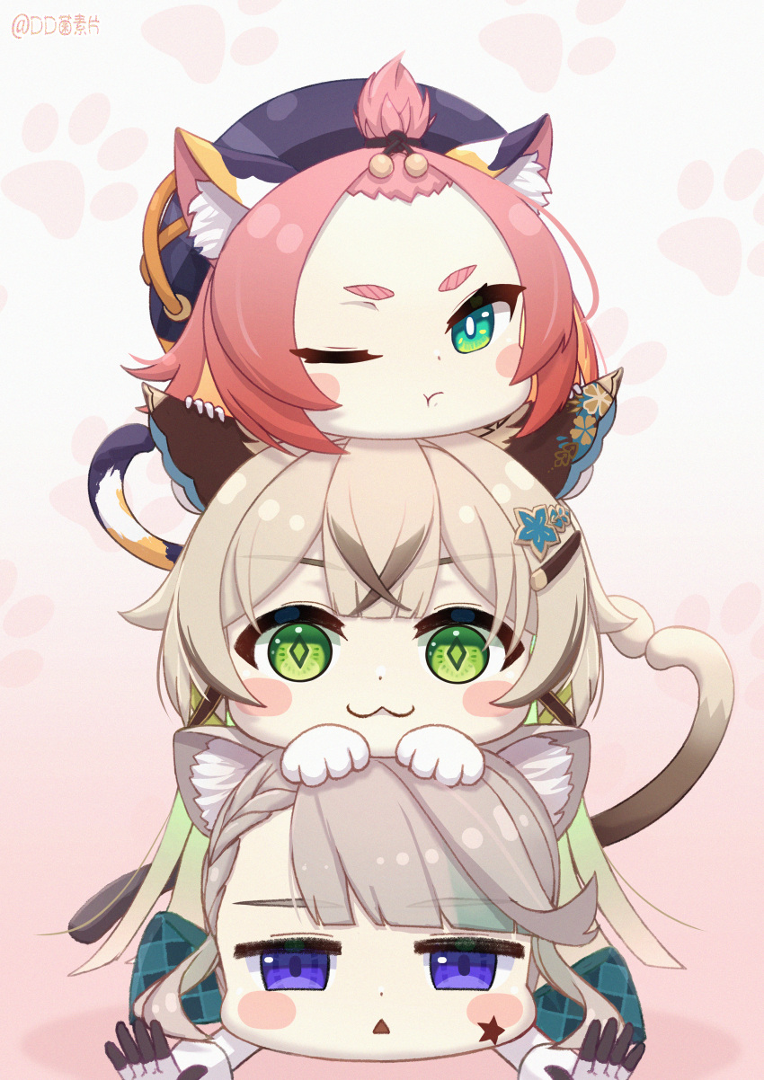 :3, absurdres, animal_ear_fluff, animal_ears, bangs_pinned_back, blunt_bangs, blush_stickers, braid