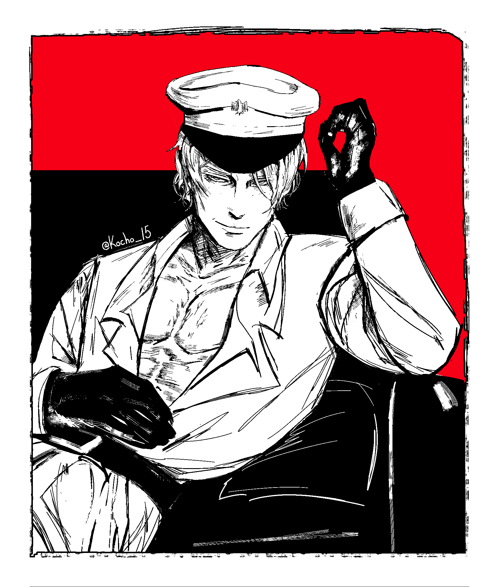 1boy, belt, black_gloves, border, couch, fear_&amp;_hunger, fear_&amp;_hunger_2:_termina, gloves