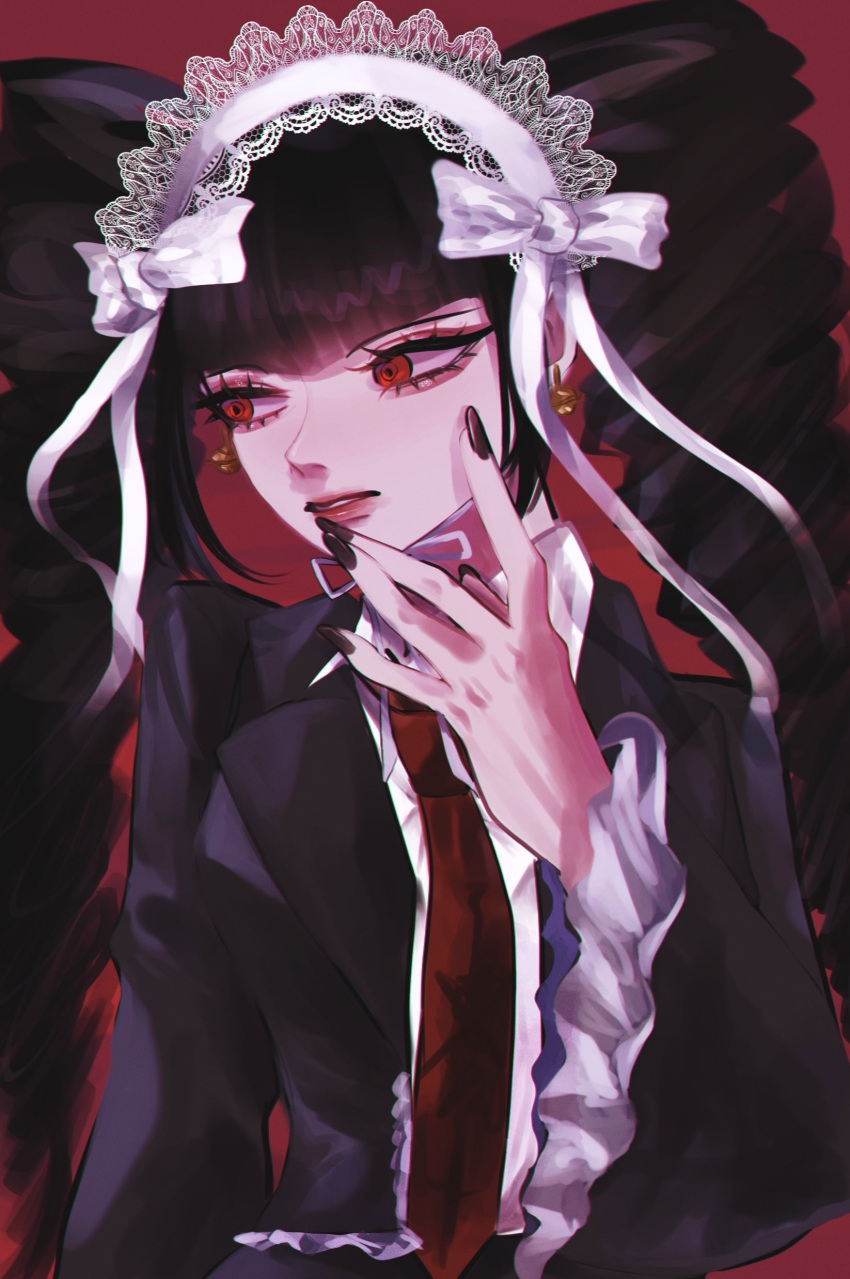 1girl, absurdres, black_hair, black_jacket, blunt_bangs, celestia_ludenberg, collared_shirt, danganronpa:_trigger_happy_havoc