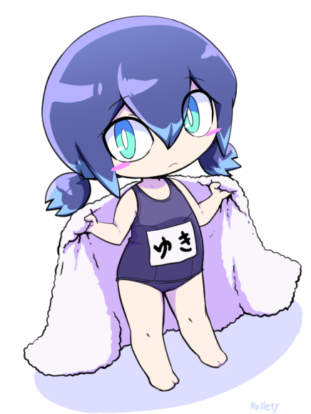 1girl, aqua_eyes, barefoot, blue_hair, blush_stickers, frown, full_body, looking_at_viewer