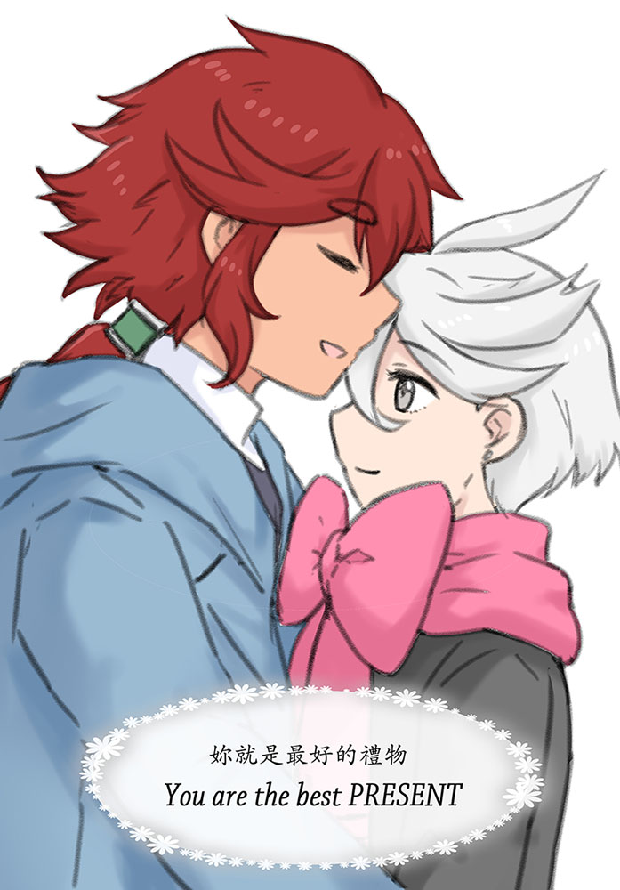 2girls, bow, chinese_text, closed_eyes, english_text, grey_eyes, gundam, gundam_suisei_no_majo