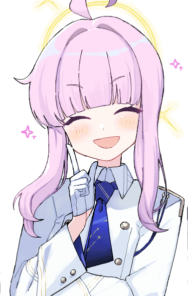 1girl, ahoge, blue_archive, blue_necktie, blush, closed_eyes, collared_shirt, gloves