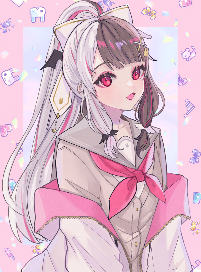 1girl, absurdres, black_hair, bow, brown_cardigan, cardigan, grey_sailor_collar, hair_bow