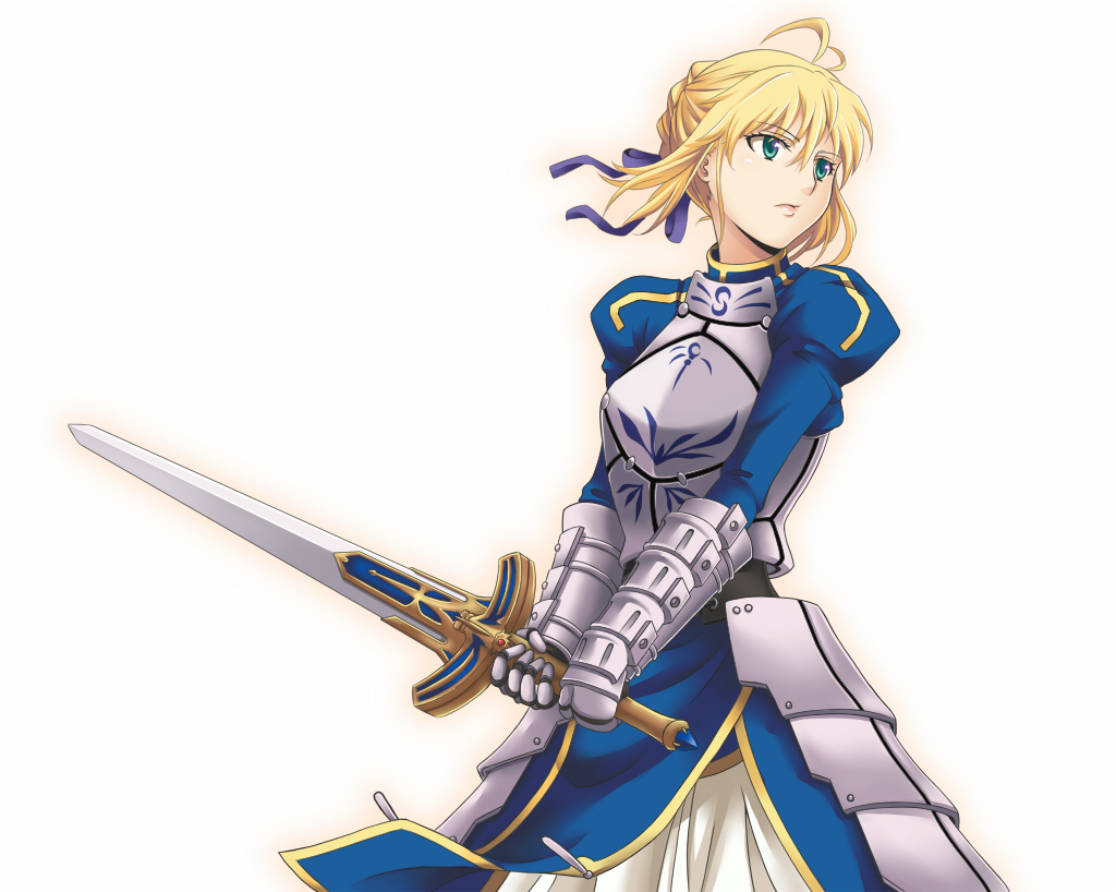 armor, armored_dress, blonde_hair, braid, dress, excalibur, fate/stay_night, fate_(series)