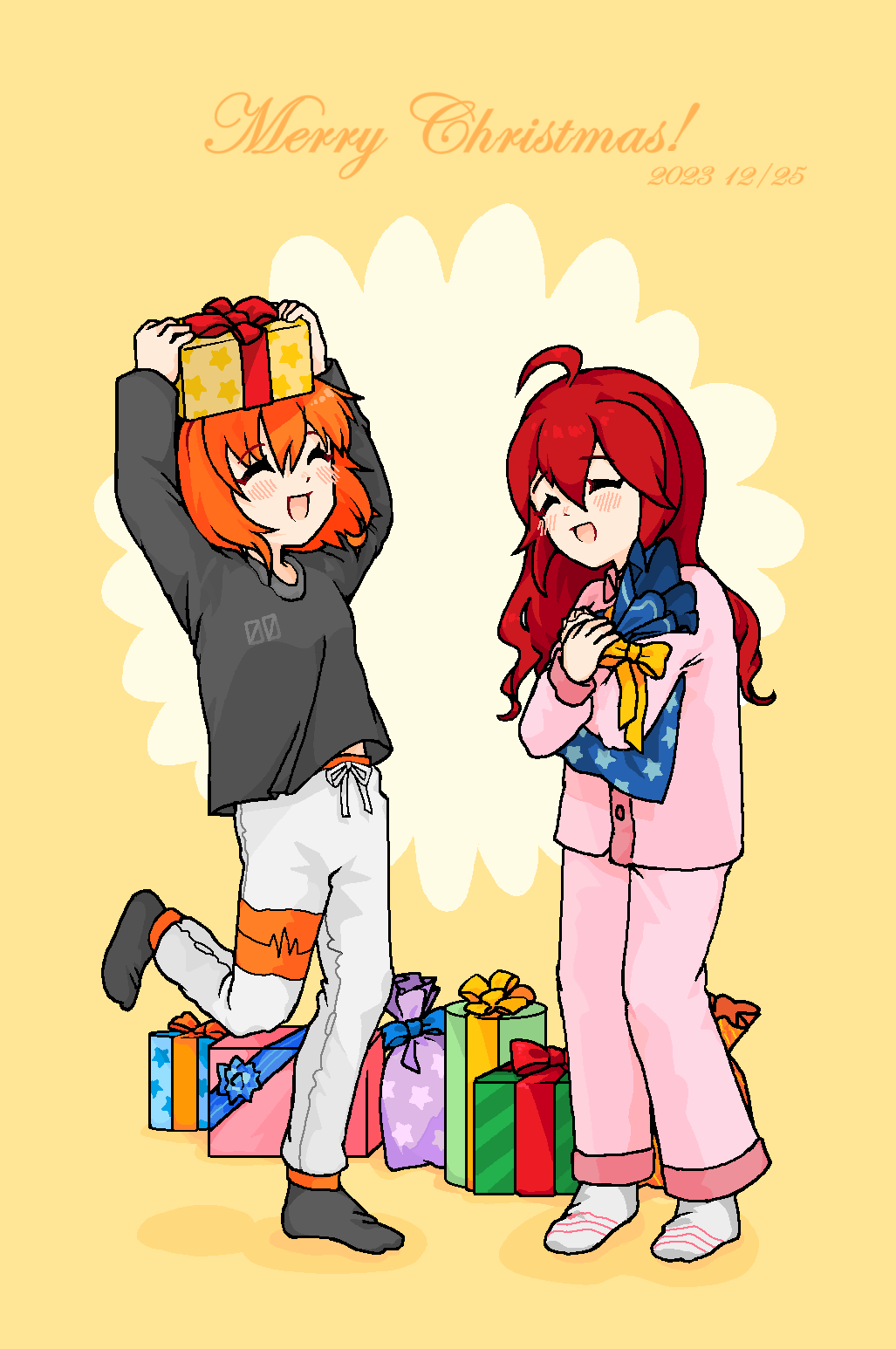 ^_^, a.i._voice, adachi_rei, ahoge, alternate_costume, arms_up, black_shirt, black_socks