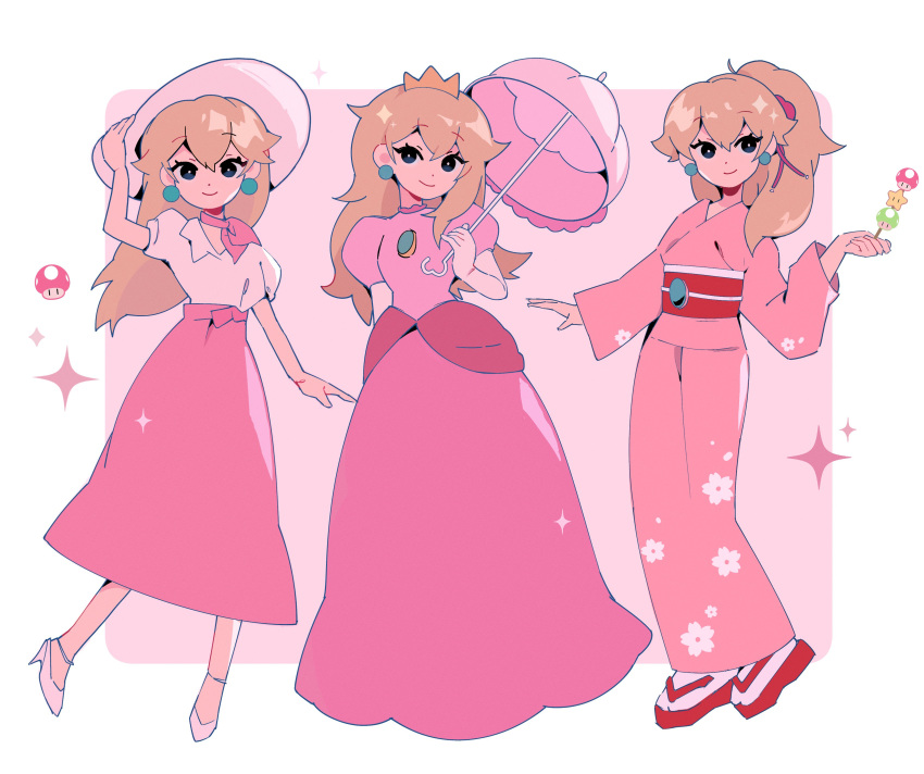 1girl, absurdres, blonde_hair, border, breasts, closed_mouth, crown, dress