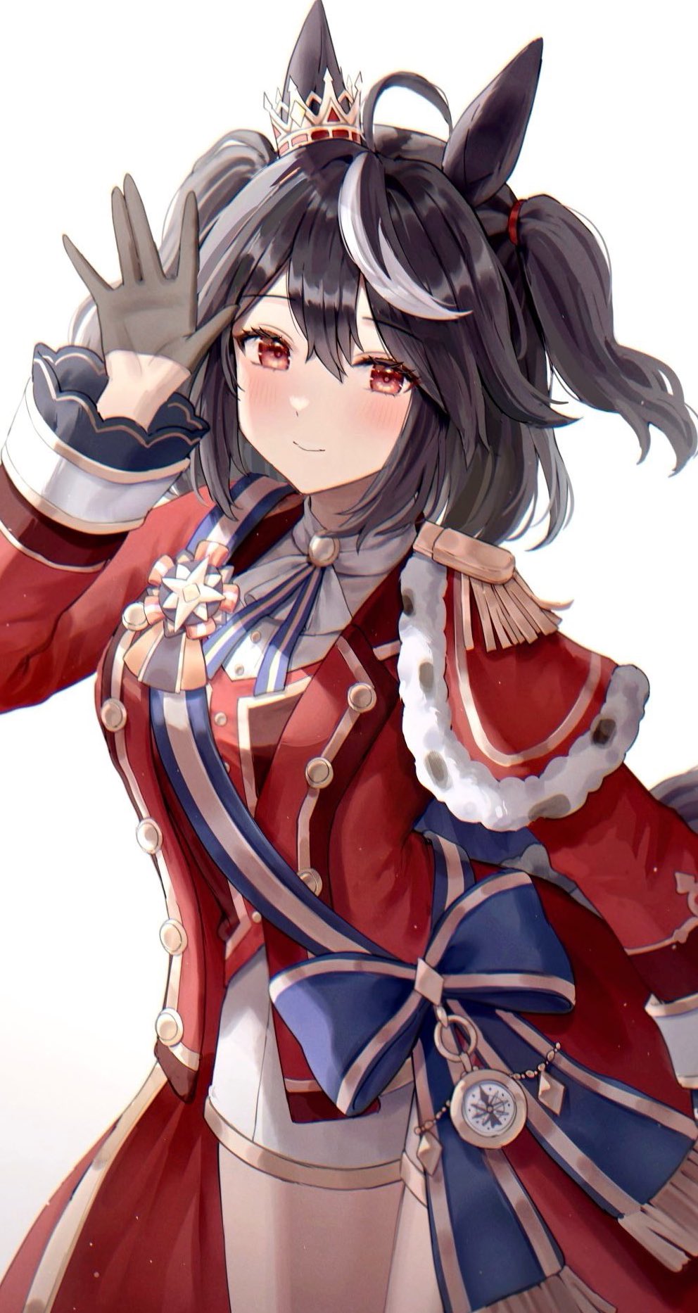 1girl, animal_ears, black_gloves, black_hair, blue_bow, blue_cape, bob_cut, bow